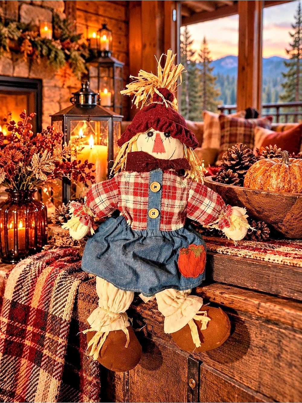 Plaid Harvest Scarecrow Doll Decor